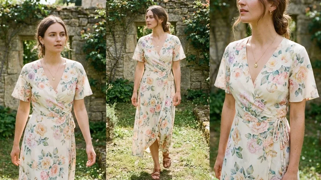 Floral Wrap Dress with Minimal Accessories