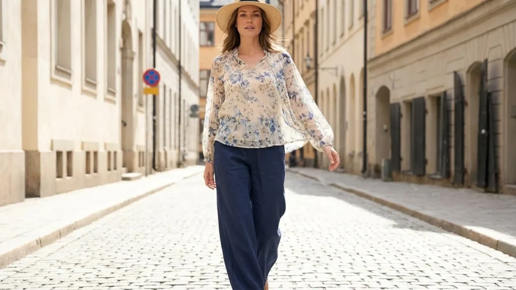 Flowy Chiffon Blouse With Wide-Leg Pants