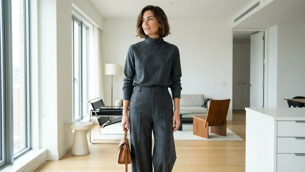 High Neck Blouse Tailored Trousers Set