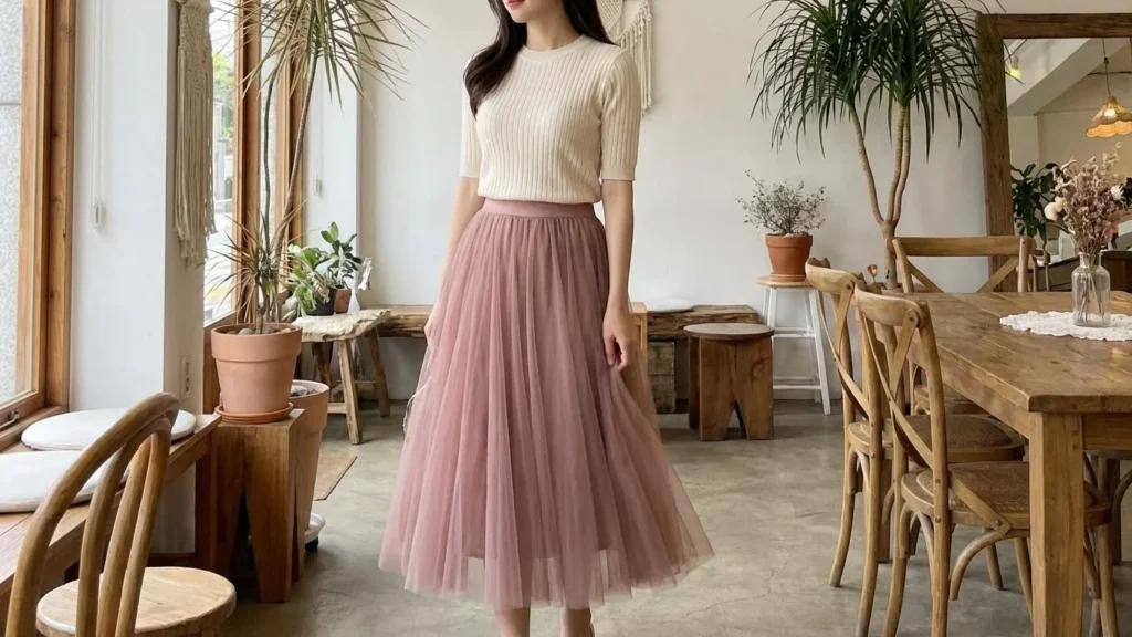 13. Light Knit Top with a Tulle Skirt