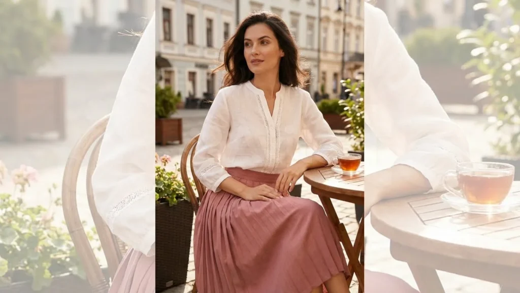 Lightweight Blouse with Pleated Skirt