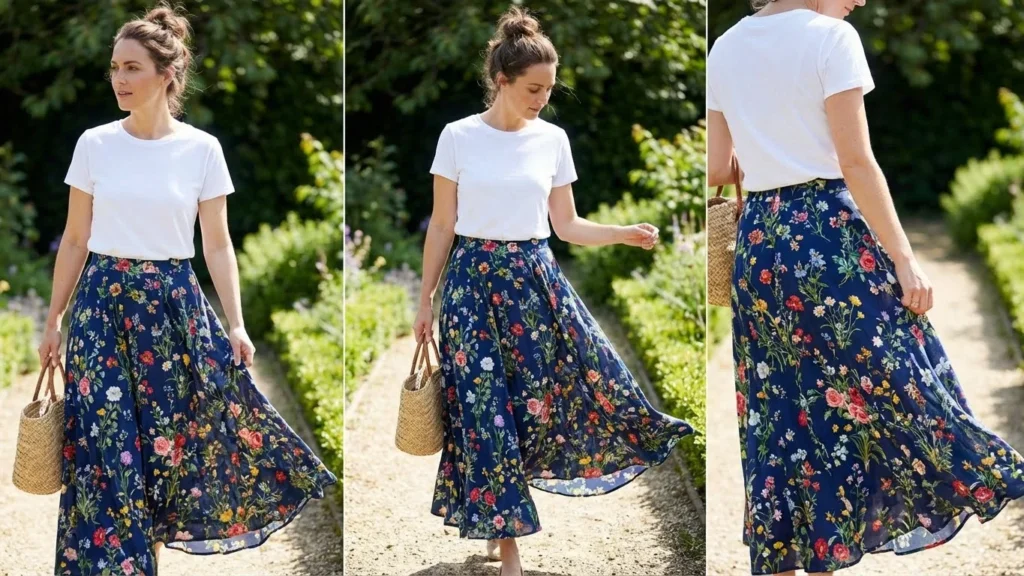 Simple Tee with a Flowy Floral Maxi Skirt