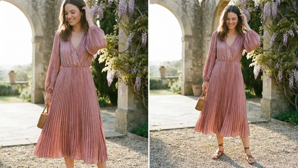  Soft Pleated Midi Dress Look