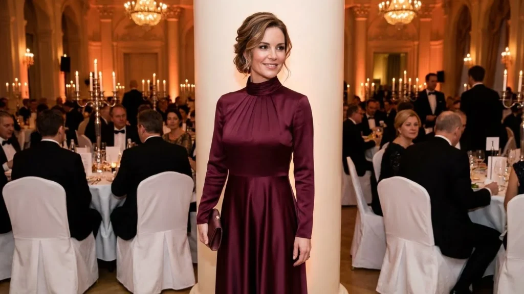  High Neck Satin Maxi Dress